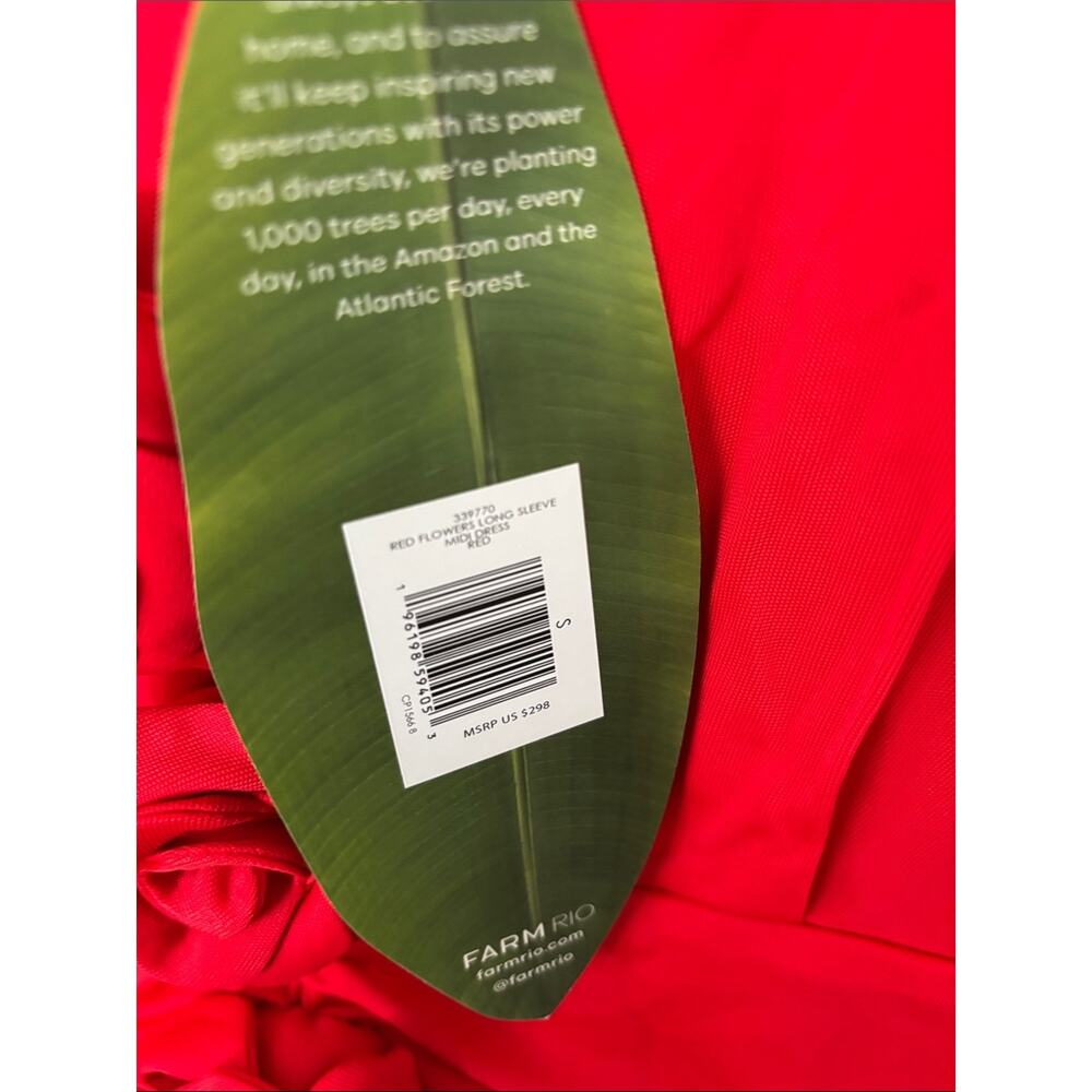 FARM RIO Brazilian Romance Red Flowers Midi Dress - Picture 8 of 9